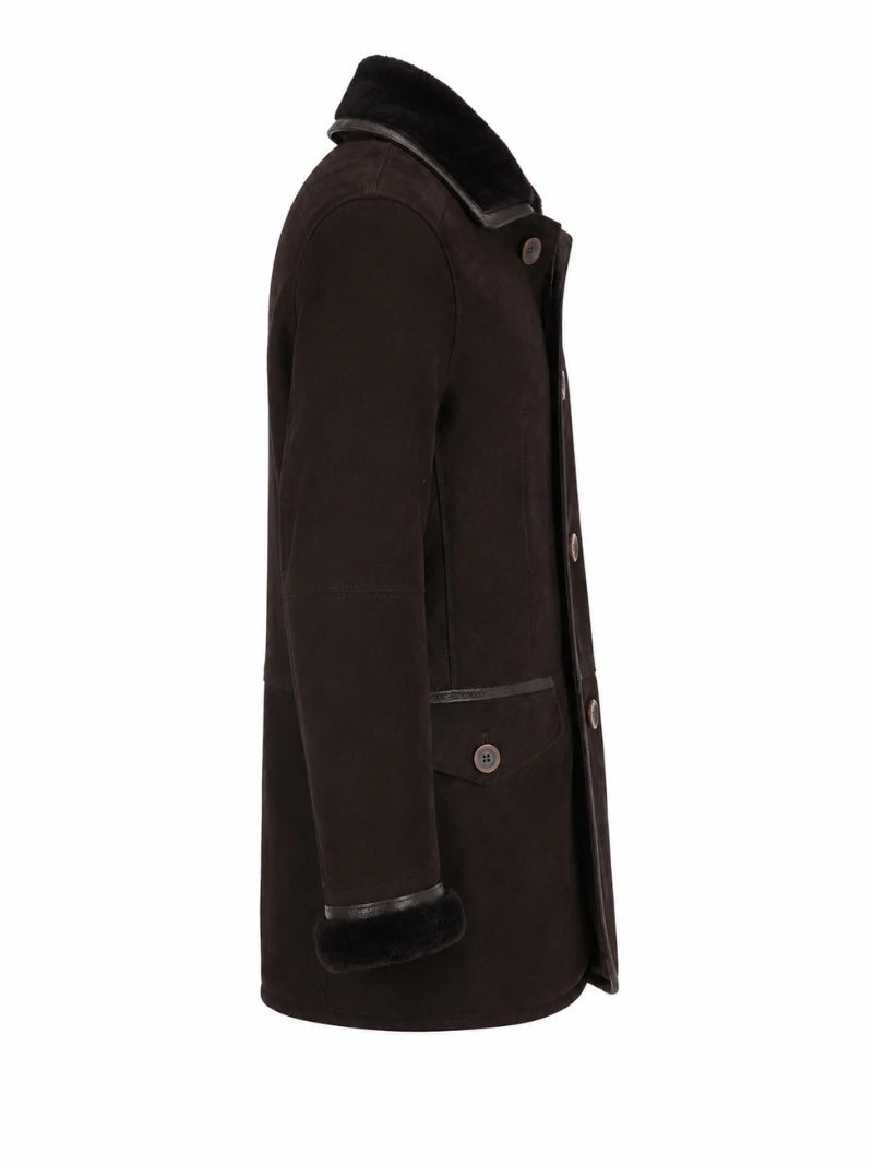 Men’s Dark Brown Shearling Leather Coat