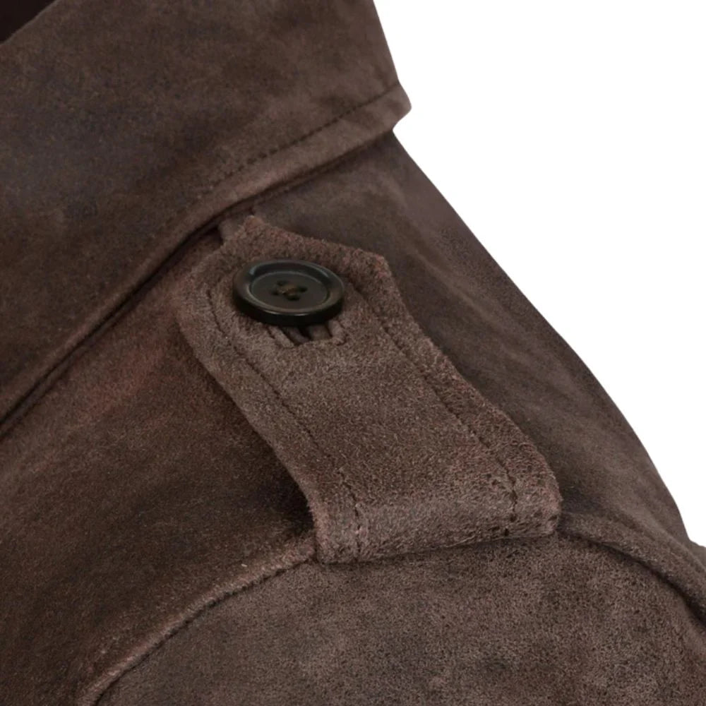 Men’s Dark Brown Suede Leather Bomber Jacket