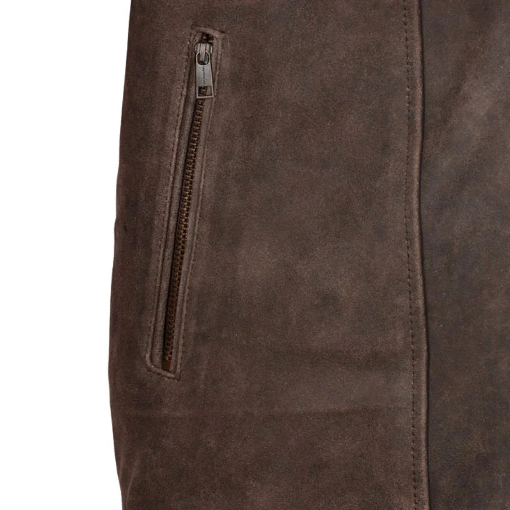 Men’s Dark Brown Suede Leather Bomber Jacket