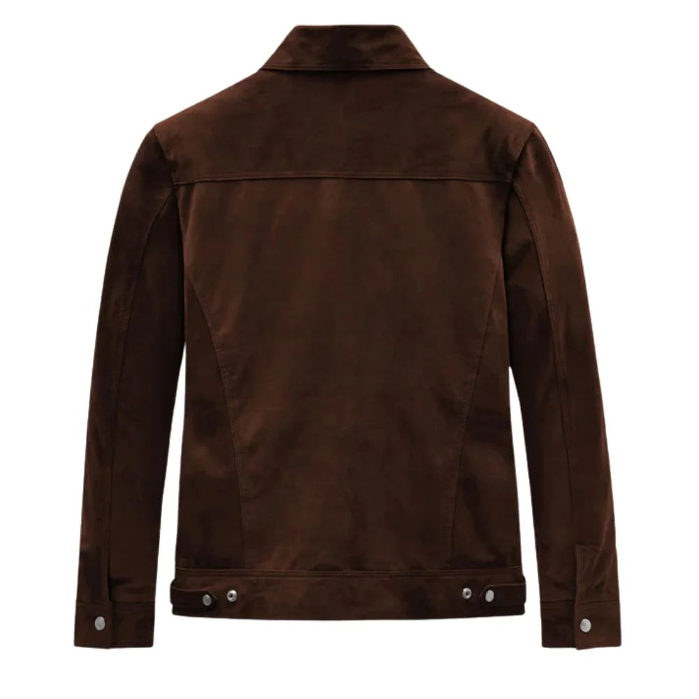 Men’s Dark Brown Suede Trucker Leather Jacket