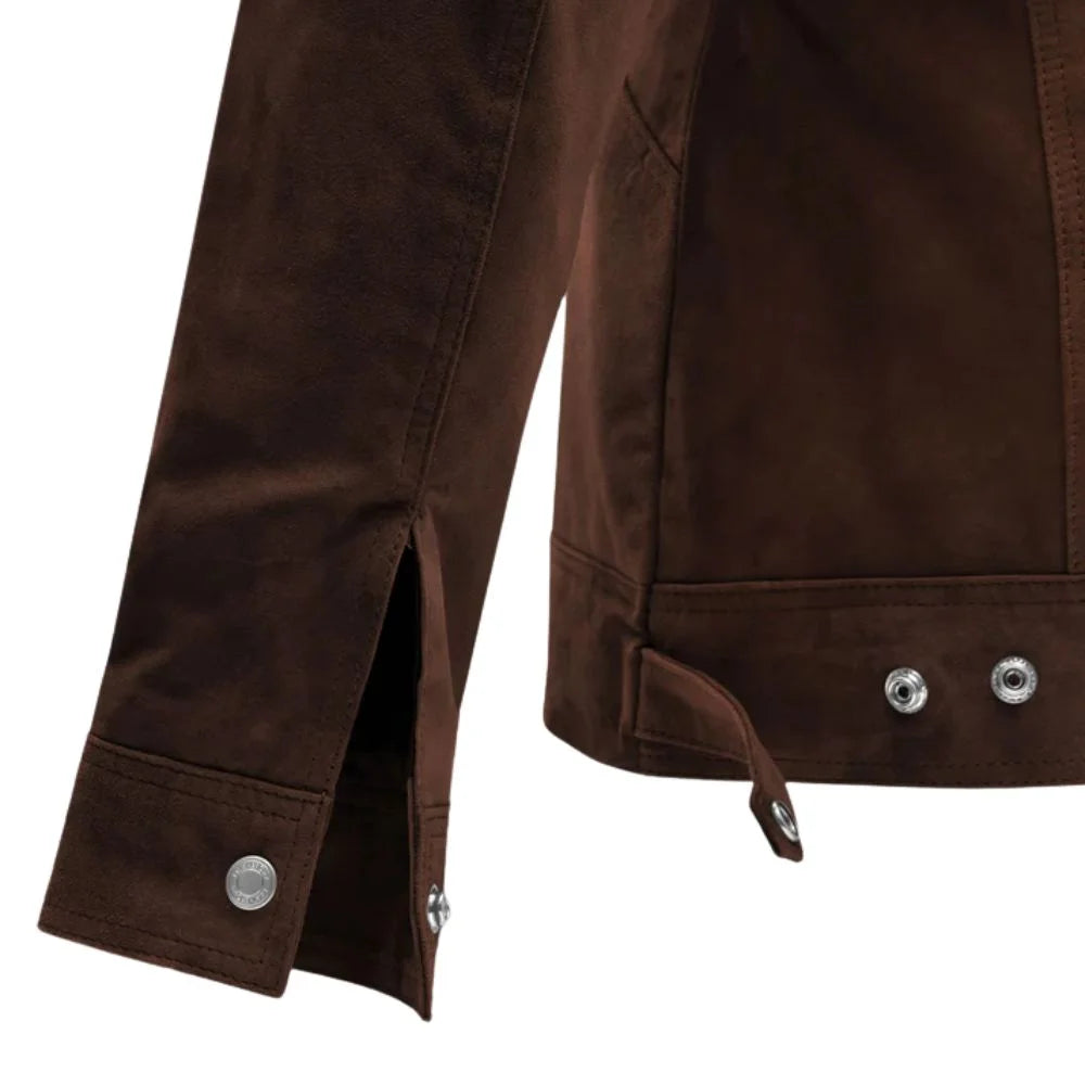 Men’s Dark Brown Suede Trucker Leather Jacket