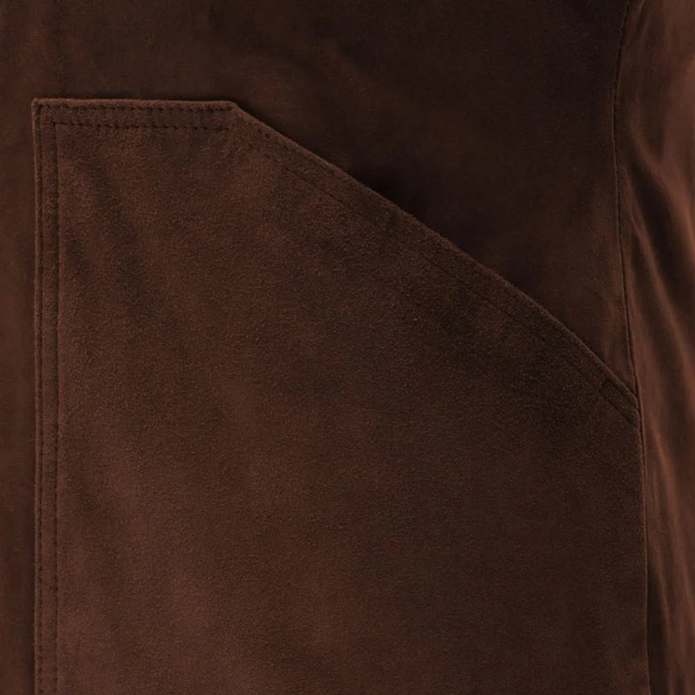 Men’s Dark Brown Suede Trucker Leather Jacket