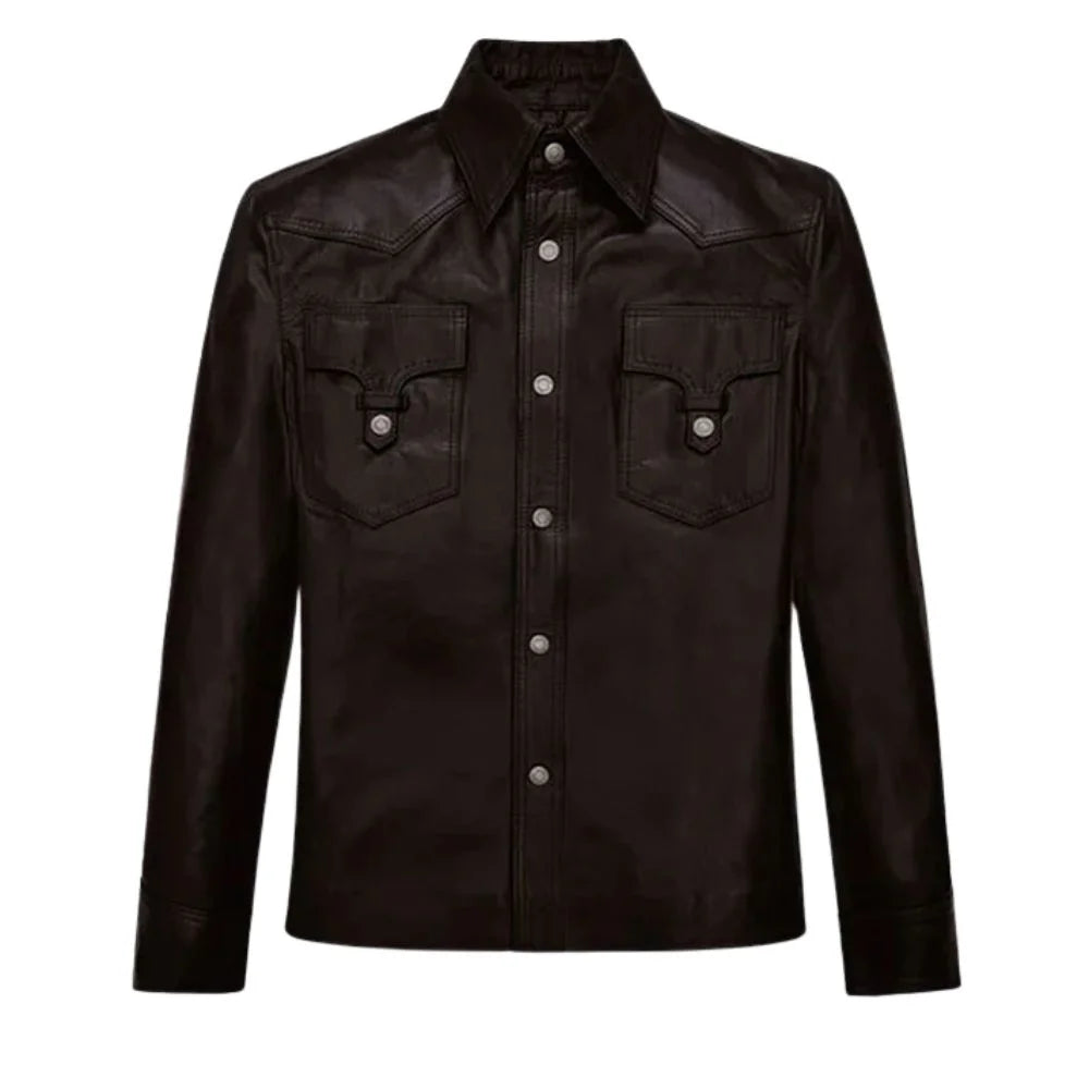 Men’s Dark Brown Western Style Leather Jacket