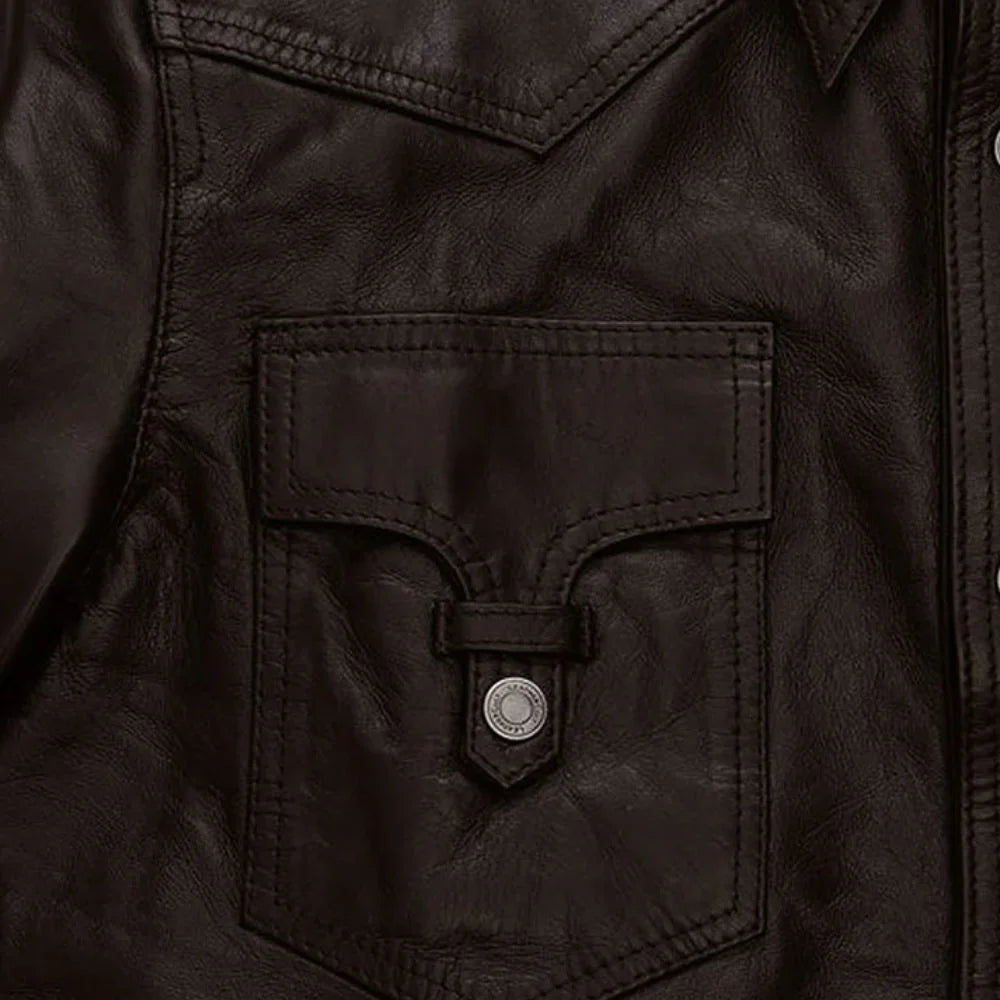 Men’s Dark Brown Western Style Leather Jacket