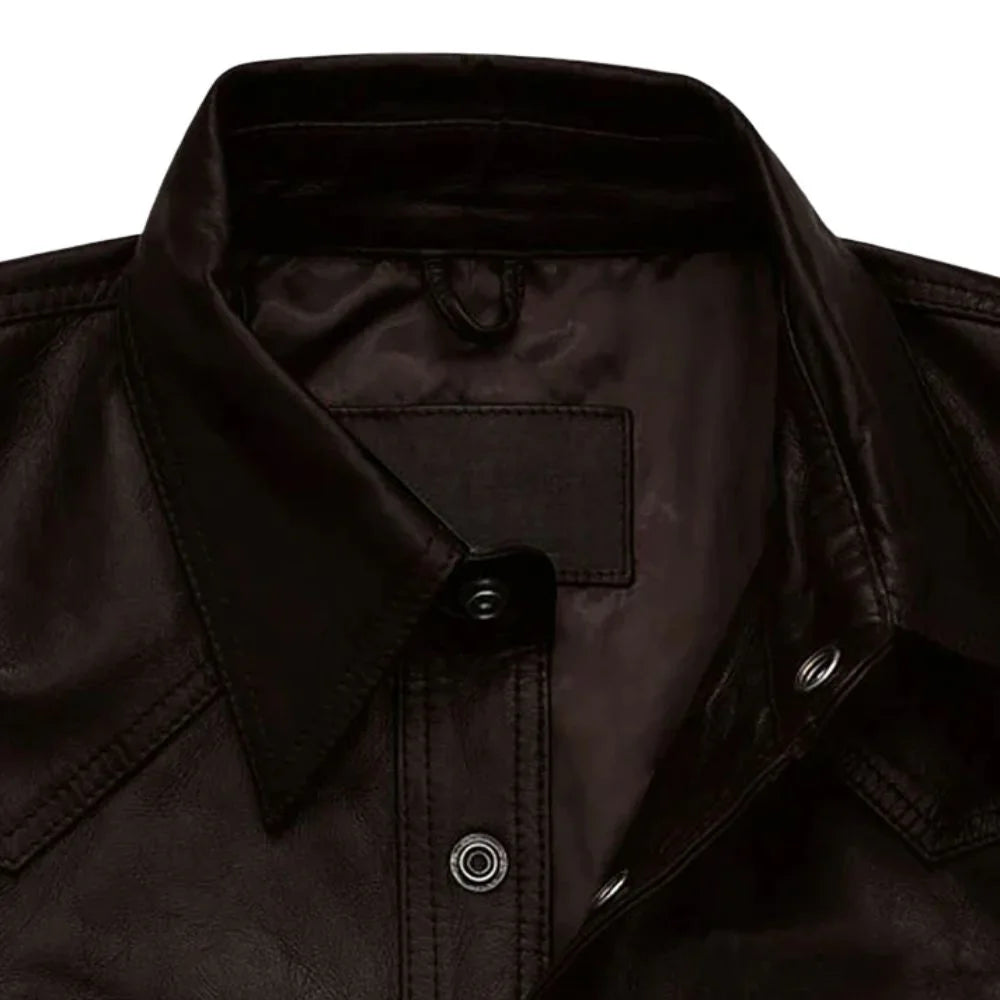 Men’s Dark Brown Western Style Leather Jacket