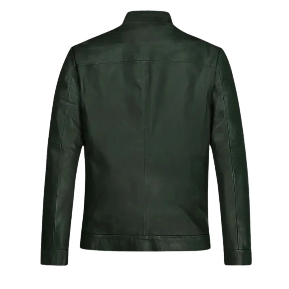 Men’s Dark Green Minimalist Leather Jacket
