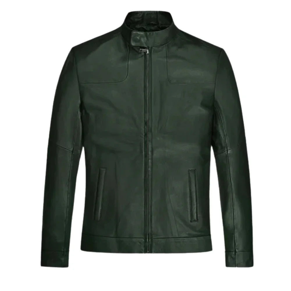 Men’s Dark Green Minimalist Leather Jacket