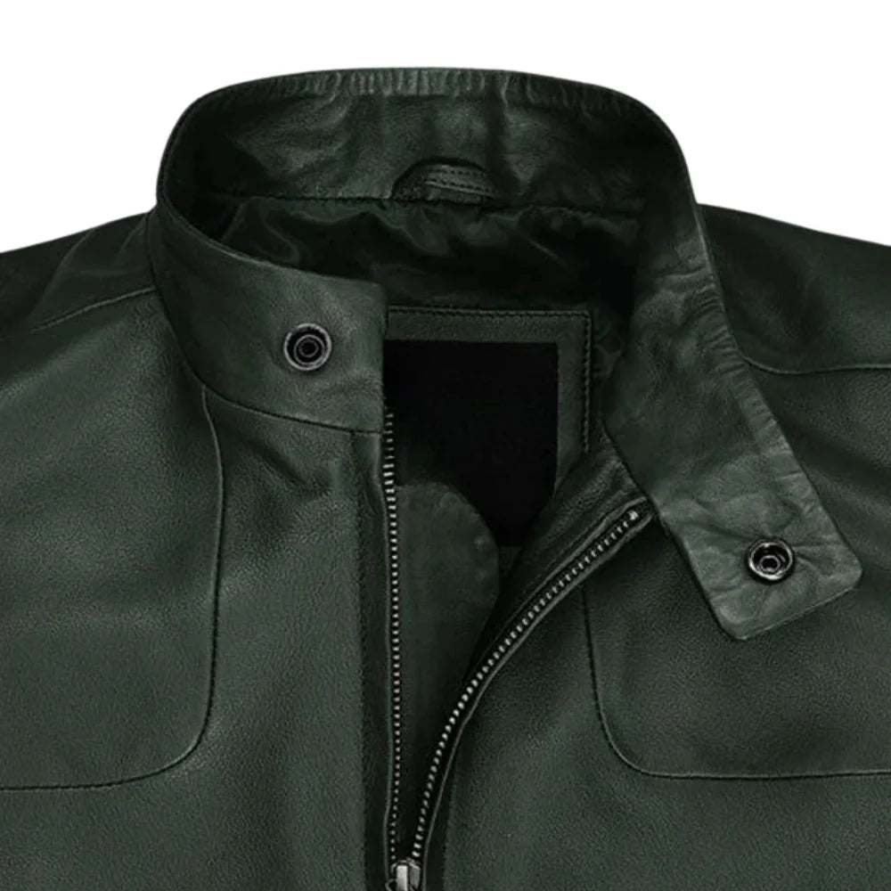 Men’s Dark Green Minimalist Leather Jacket