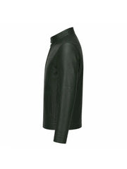 Men’s Dark Green Minimalist Leather Jacket Left 
