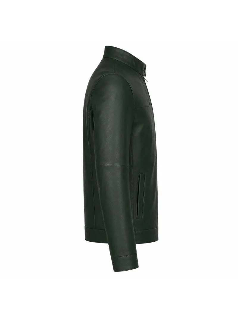 Men’s Dark Green Minimalist Leather Jacket Right 
