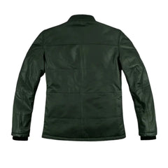Men’s Dark Green Snap-Tab Collar Leather Jacket