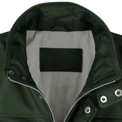 Men’s Dark Green Snap-Tab Collar Leather Jacket