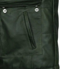 Men’s Dark Green Snap-Tab Collar Leather Jacket