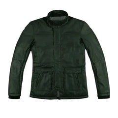 Men’s Dark Green Snap-Tab Collar Leather Jacket