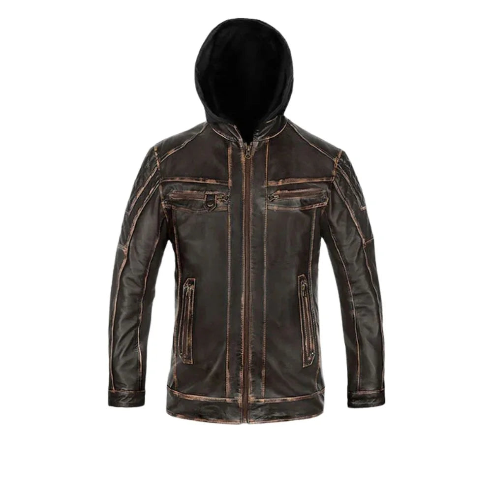 Men’s Brown Hooded Leather Jacket