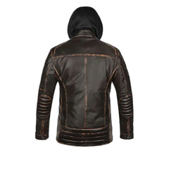 Men’s Brown Hooded Leather Jacket