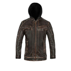Men’s Brown Hooded Leather Jacket