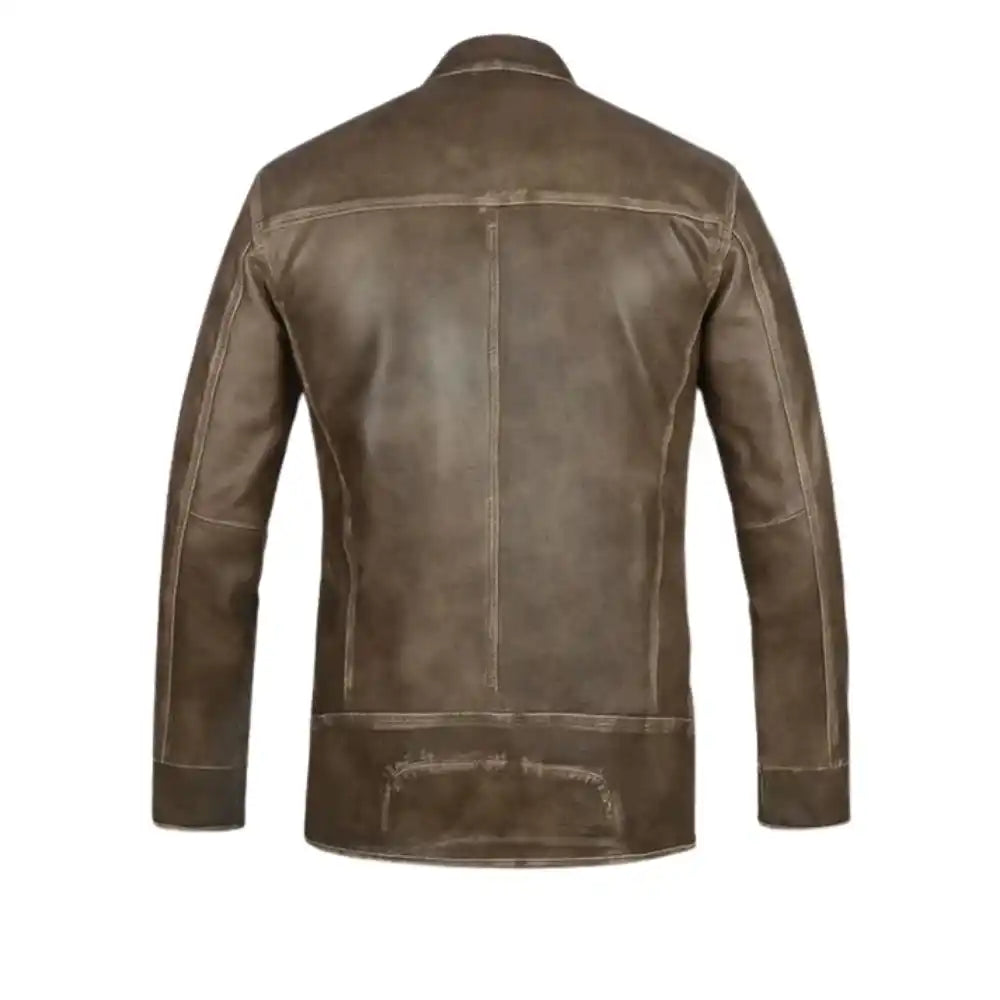 Men’s Brown Leather Jacket with Snap Collar