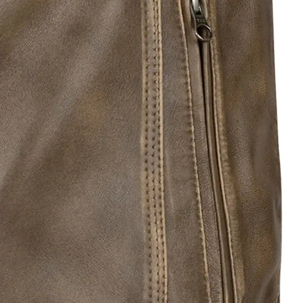 Men’s Brown Leather Jacket with Snap Collar