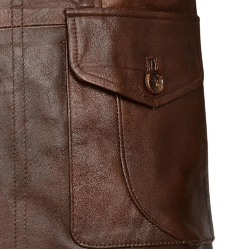 Men’s Four-Pocket Brown Leather Blazer Jacket