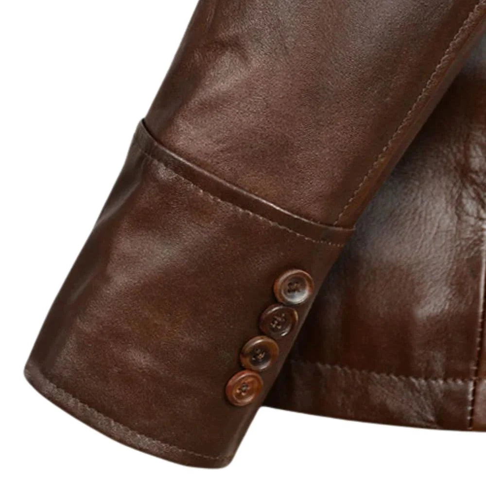Men’s Four-Pocket Brown Leather Blazer Jacket