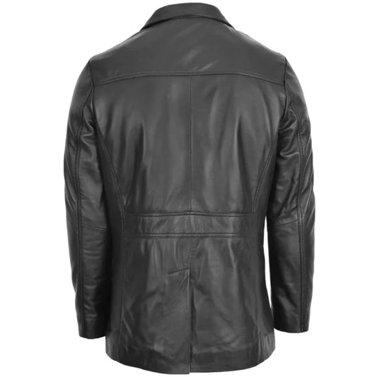 Men's Genuine Black Leather Reefer