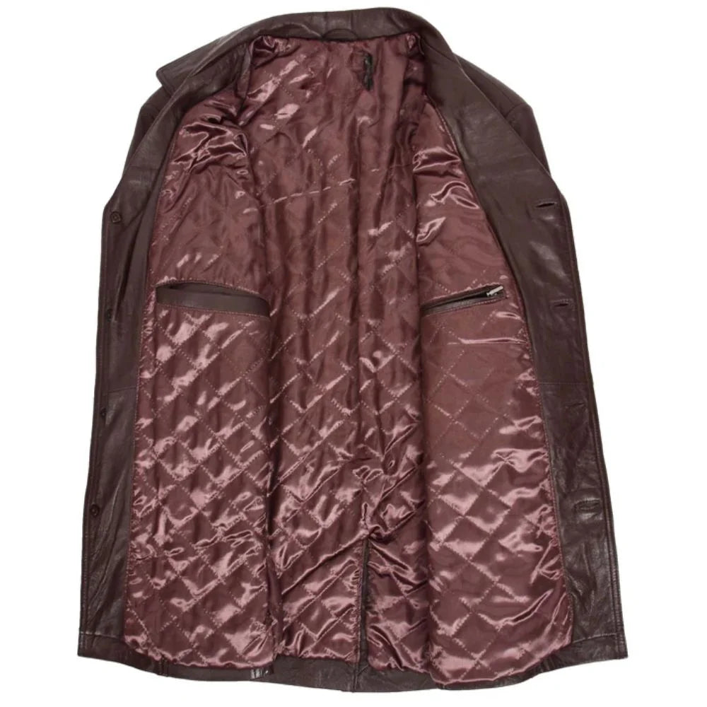 Men's Genuine Brown Leather Reefer