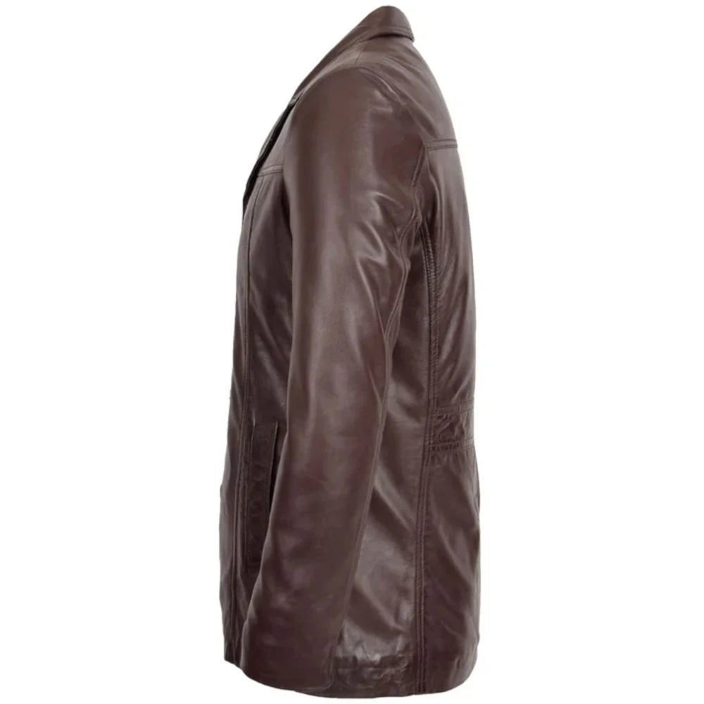 Men's Genuine Brown Leather Reefer