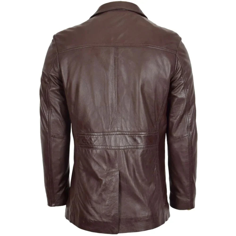 Men's Genuine Brown Leather Reefer