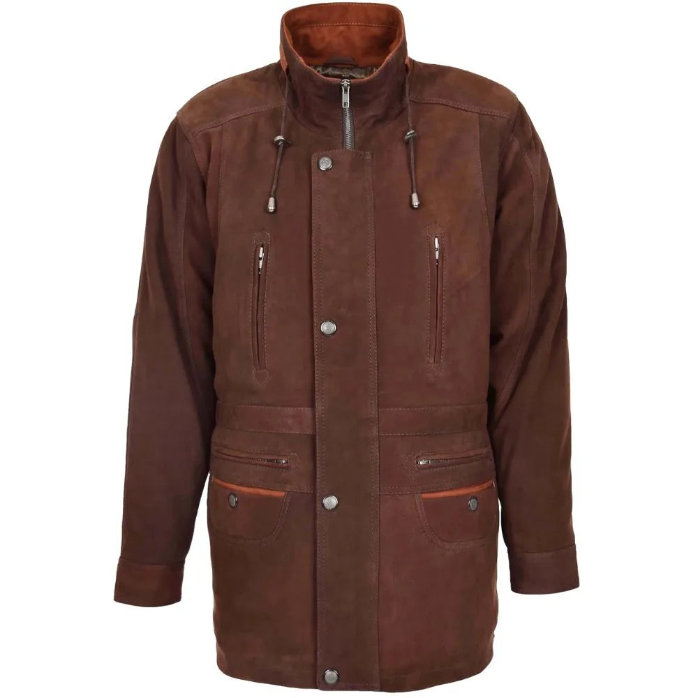 Men’s Genuine Suede Leather Parka Coat