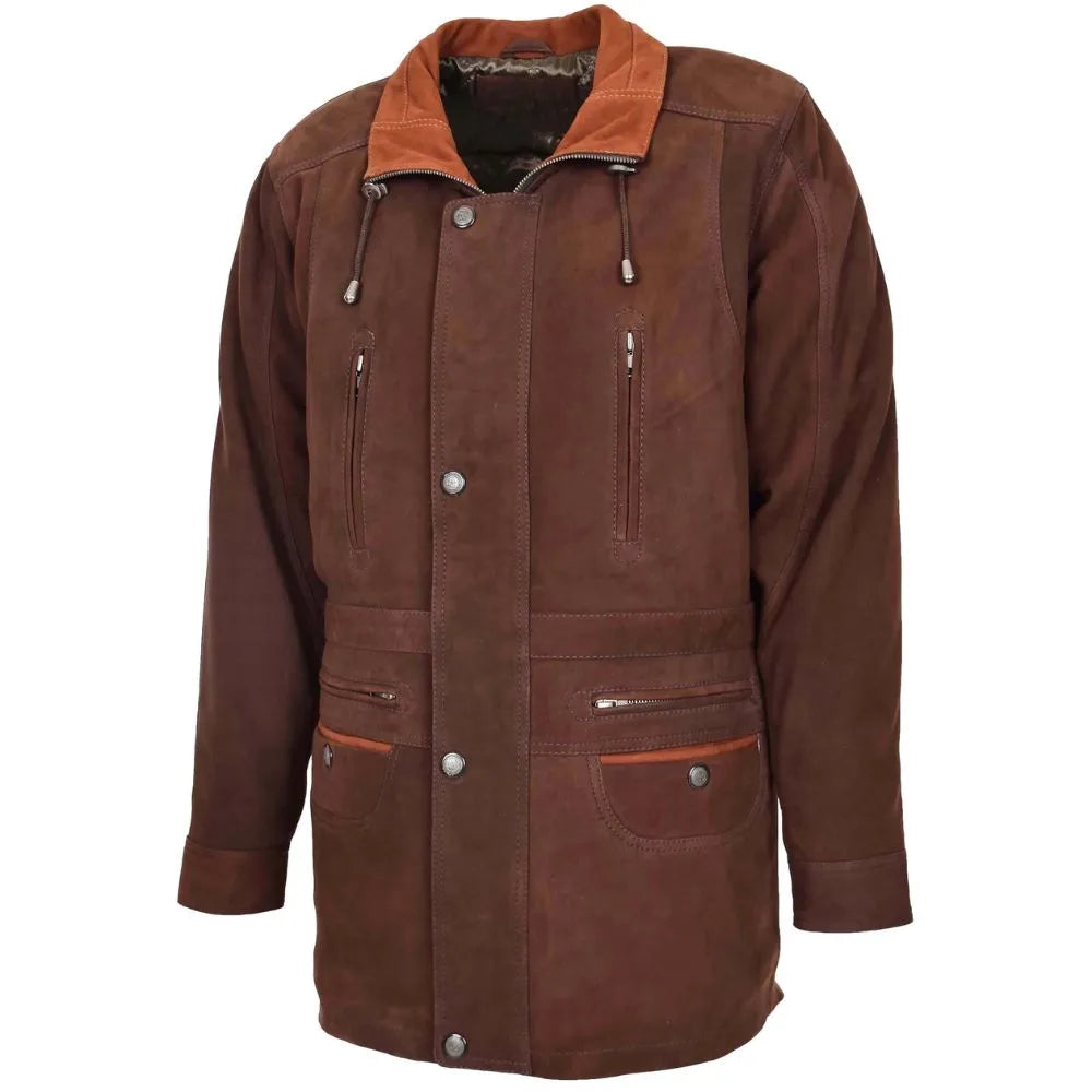 Men’s Genuine Suede Leather Parka Coat