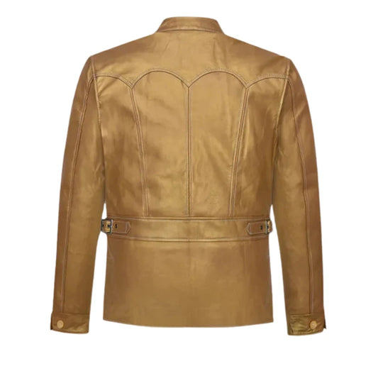 Men’s Golden Tan Leather Jacket with Zippered Pockets