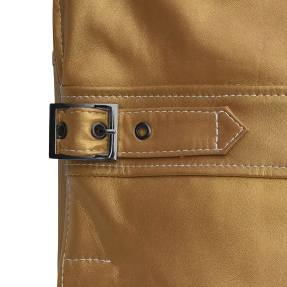 Men’s Golden Tan Leather Jacket with Zippered Pockets