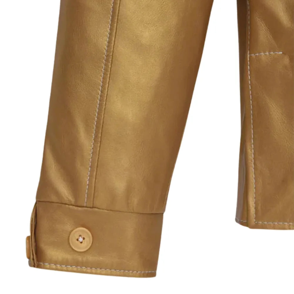 Men’s Golden Tan Leather Jacket with Zippered Pockets