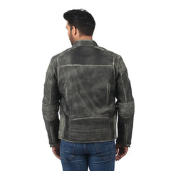 Men’s Grey Leather Zip Front Jacket