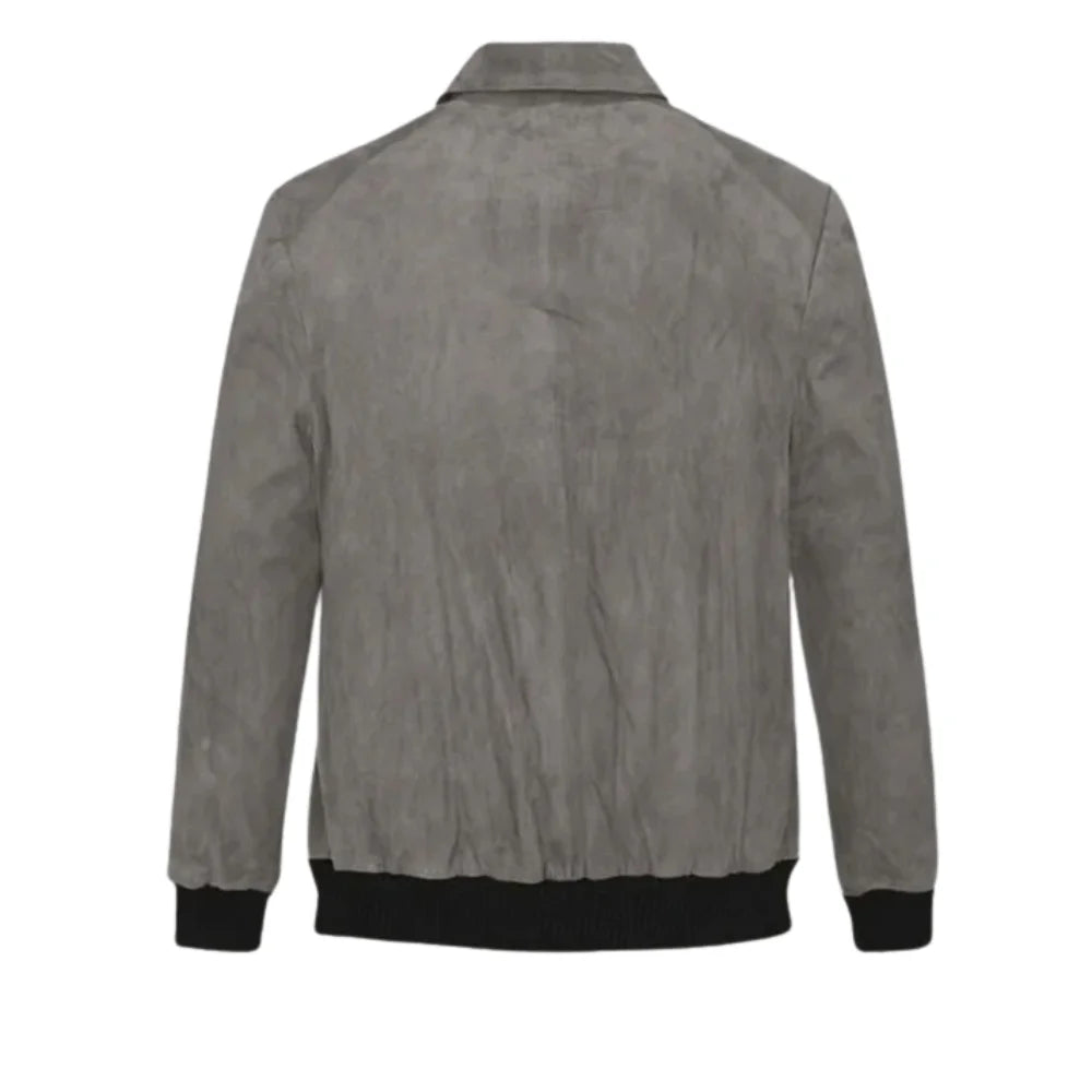 Men’s Grey Suede Leather Bomber Jacket