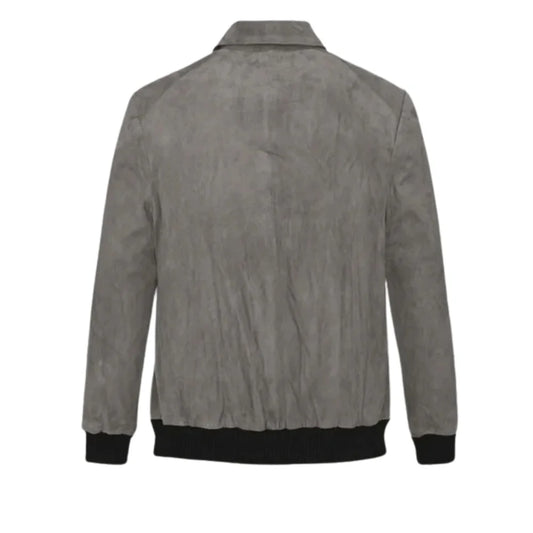 Men’s Grey Suede Leather Bomber Jacket