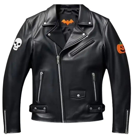 Men's Halloween Black Leather Biker Jacket