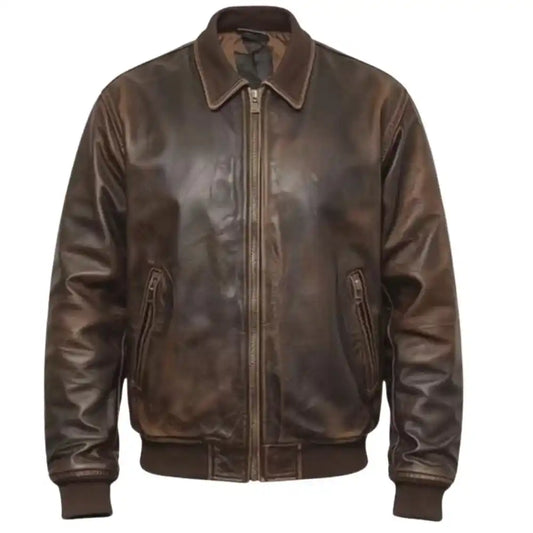 Men’s Halloween Brown Leather Bomber Jacket