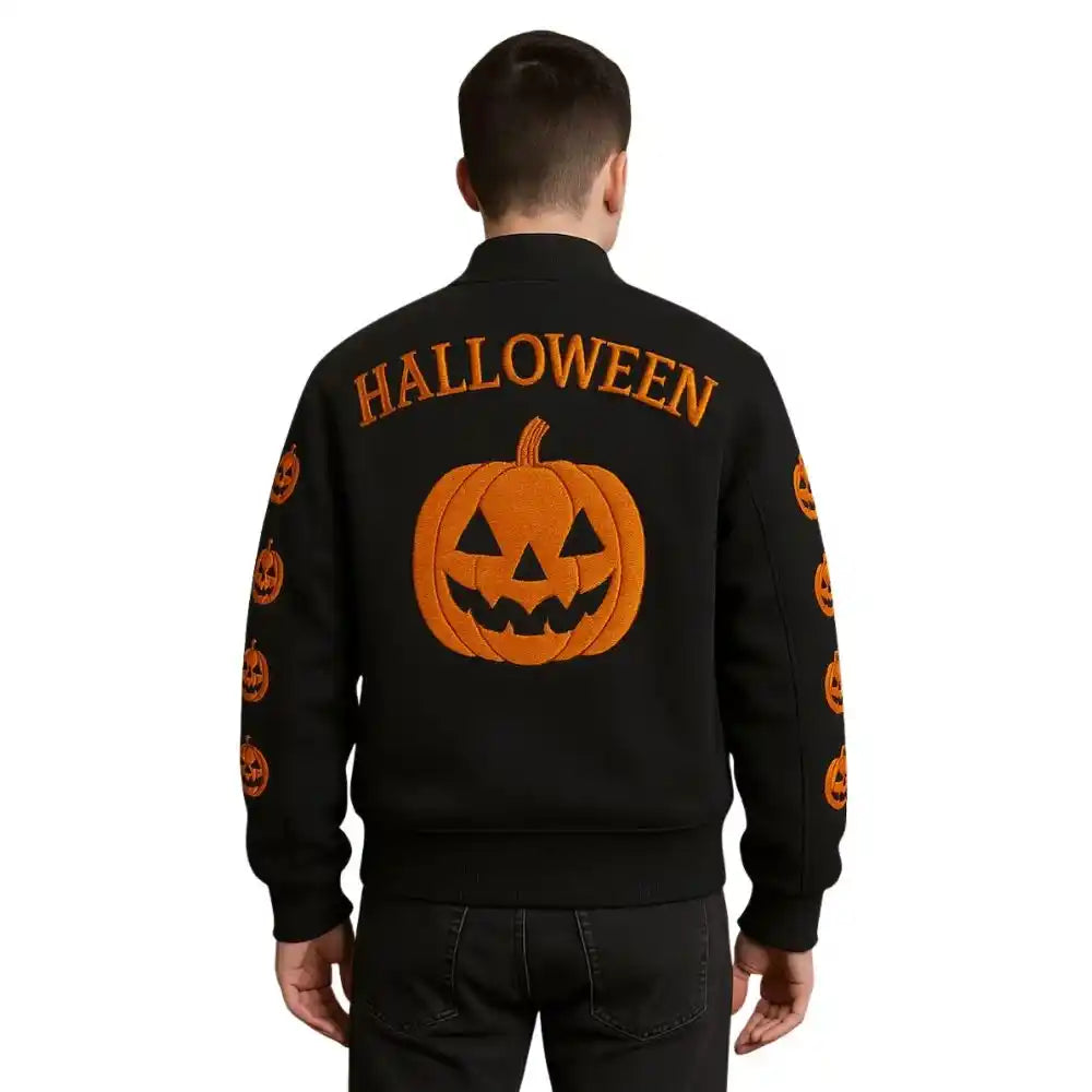 Men’s Halloween Pumpkin Embroidered Bomber Jacket