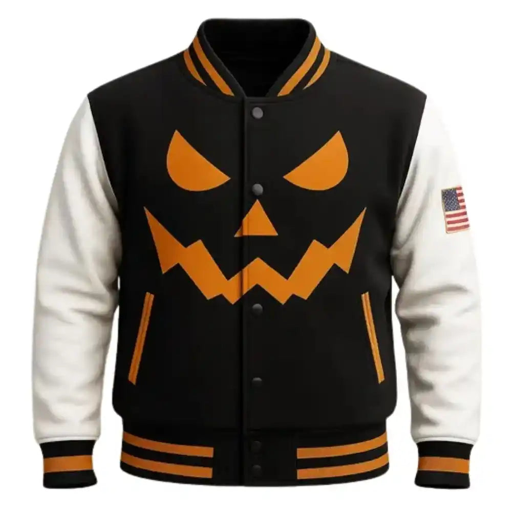 Men’s Halloween Pumpkin Face Varsity Jacket