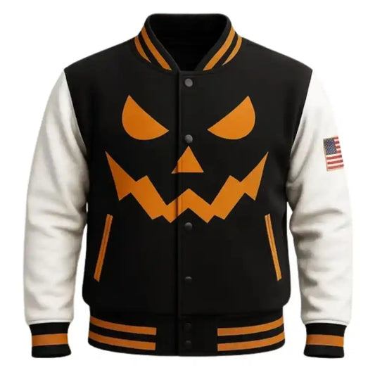 Men’s Halloween Pumpkin Face Varsity Jacket