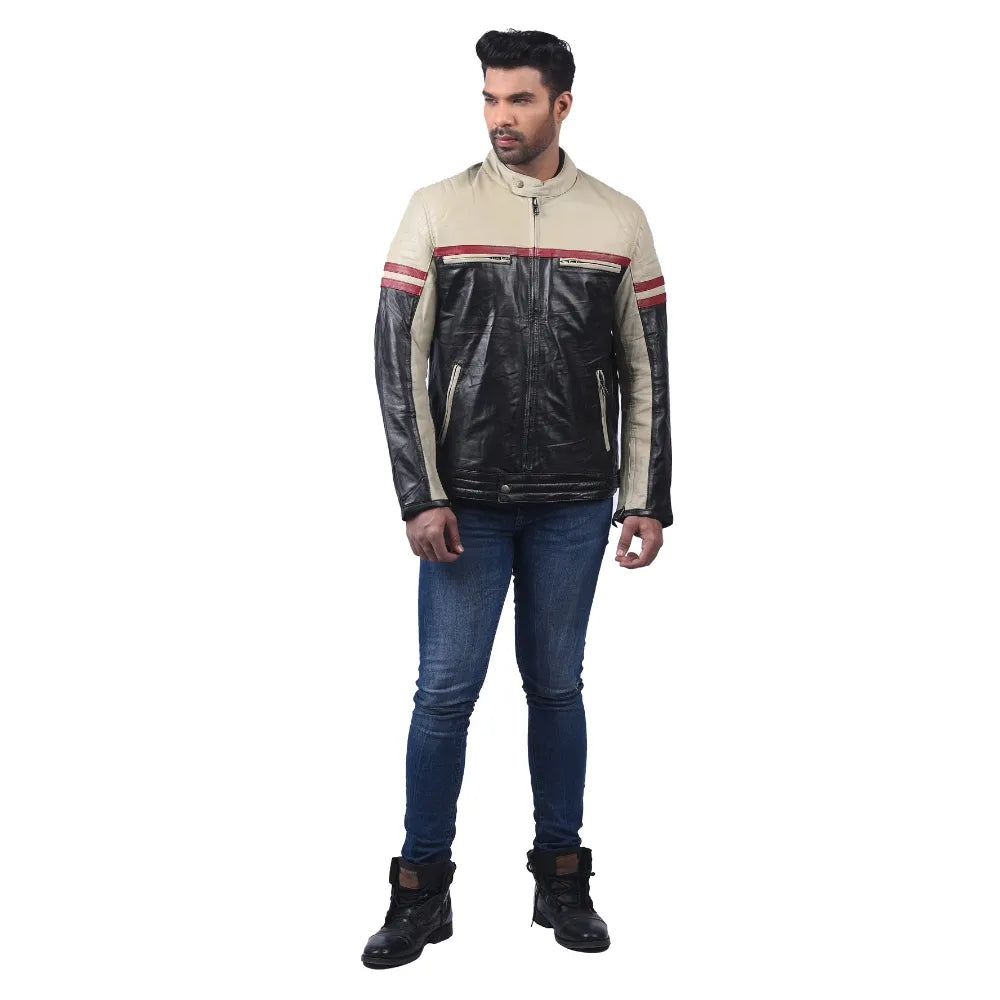 Men’s Ivory Black Stratos Leather Jacket