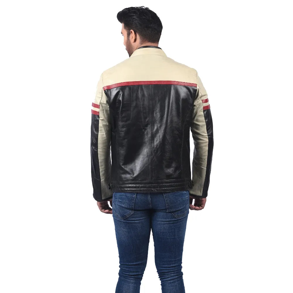 Men’s Ivory Black Stratos Leather Jacket