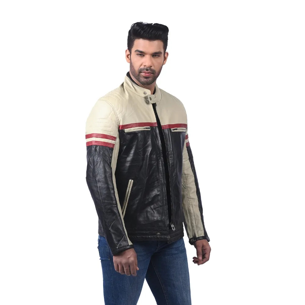 Men’s Ivory Black Stratos Leather Jacket