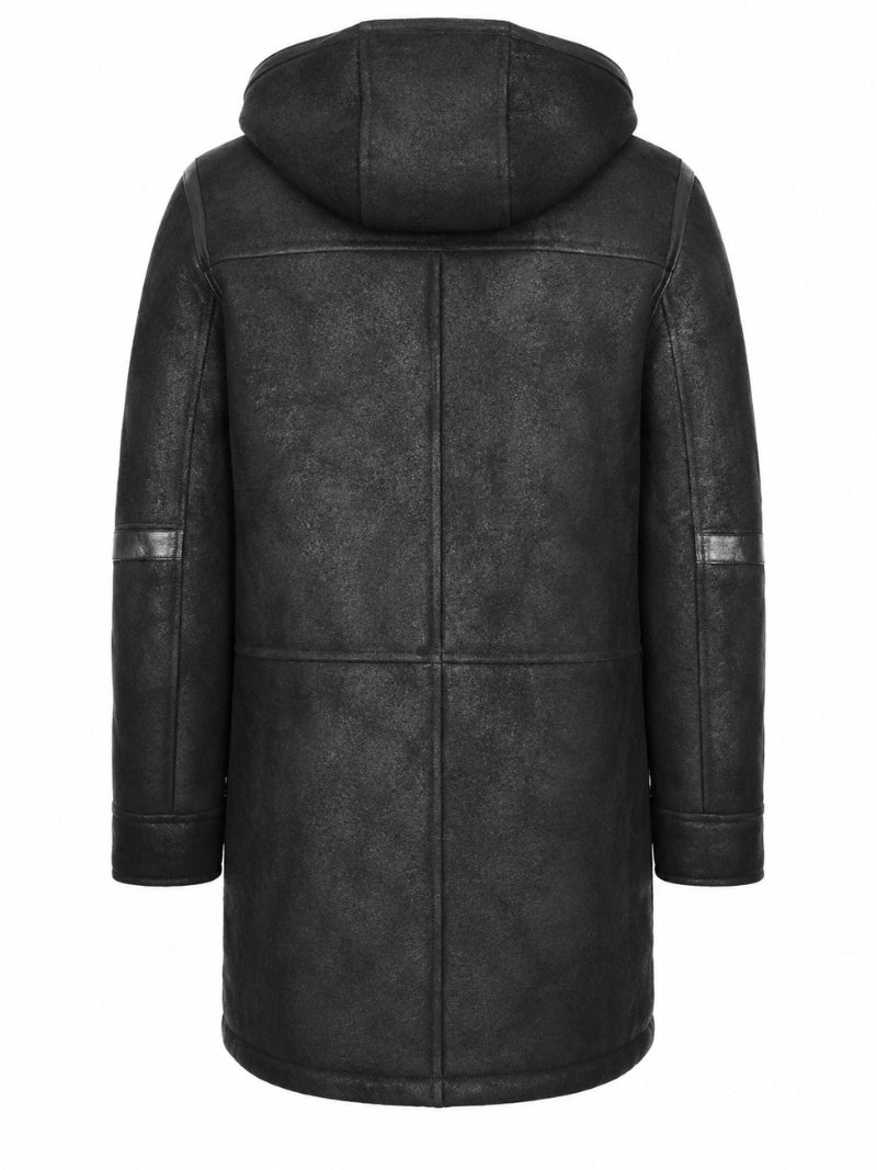 Men's Leather Black Winter Duffle Coat