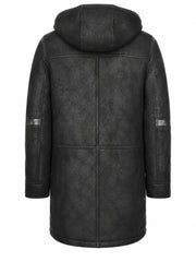 Men's Leather Black Winter Duffle Coat