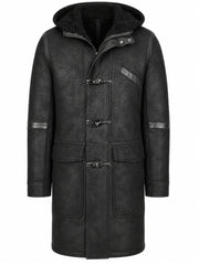 Men's Leather Black Winter Duffle Coat