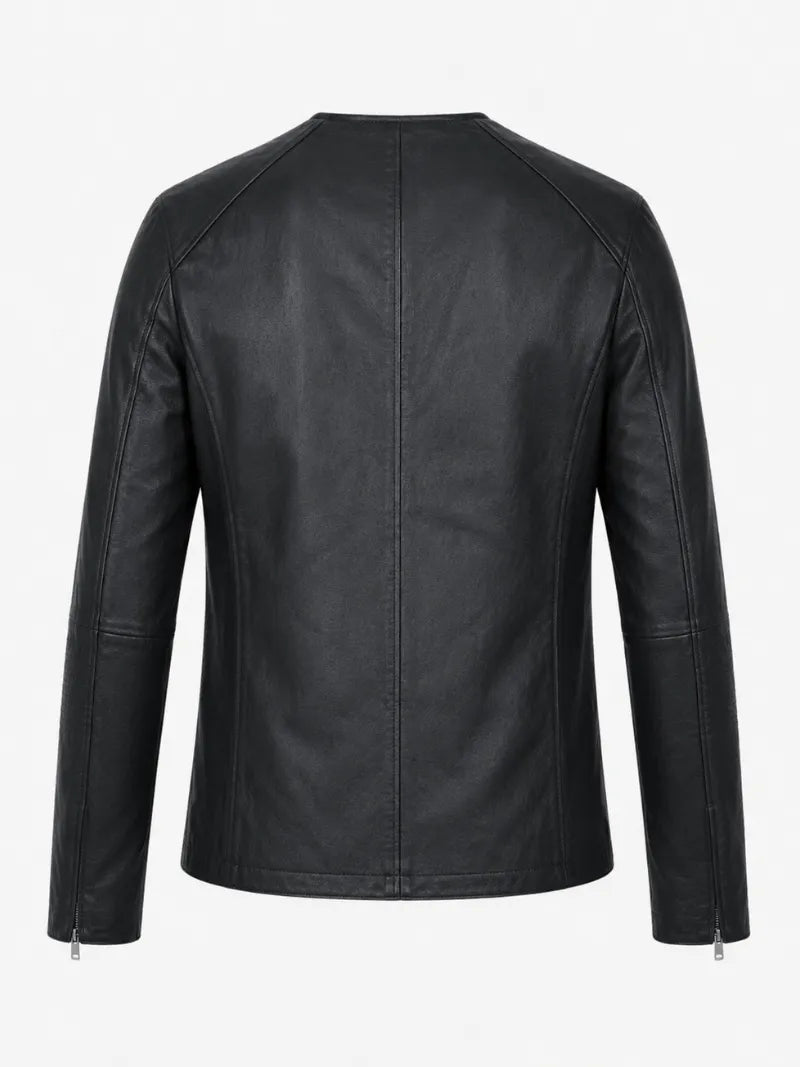 Men’s Leather Round Neck Jacket Back 