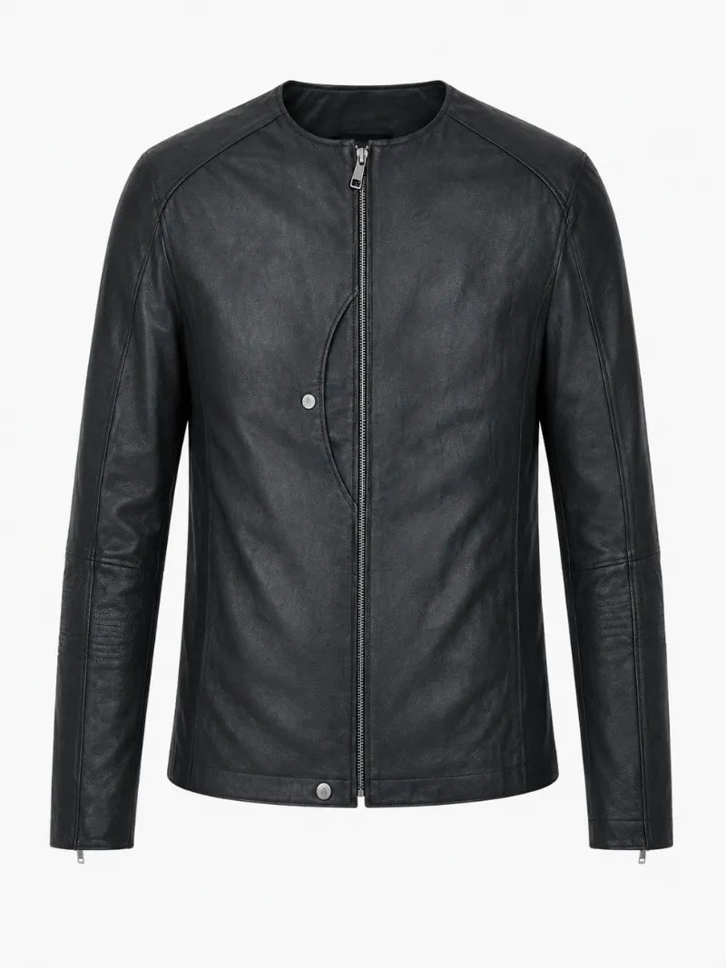 Men’s Leather Round Neck Jacket Front 